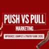 Push vs pull marketing comparison illustration showing two businessmen pulling a rope, highlighting differences, examples, and strategy guide 2026.