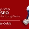Step-by-step B2B SEO strategy for long-term growth guide with businessman climbing stairs symbolizing business growth and search engine optimization success