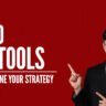 Top 10 IMC Tools to streamline your integrated marketing strategy featuring business professional pointing toward headline text.