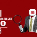 Top AI overview tracking tools for SEO in 2026 illustration showing SEO professional with magnifying glass analyzing search visibility.